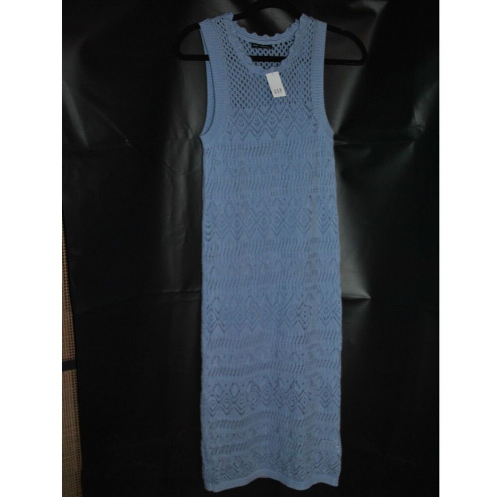 Gap Periwinkle Blue Pointelle Scoop Neck Maxi Dress Size X-Small NEW